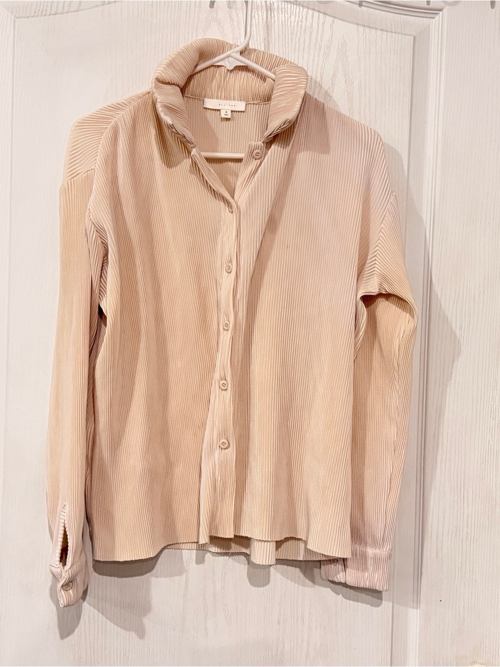Neutral Ribbed Button-Down Shirt — Light Beige
